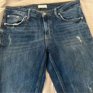 Zara Blue Slim/Straight MidriseJeans with Vintage Distressing